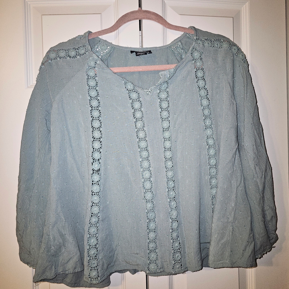 Angie Women's Blouse with Lace Detail - Soft Light Green